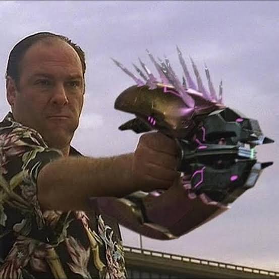 Tony Soprano with a sci-fi weapon